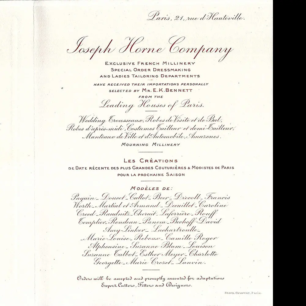 Joseph Horne Company - Invitation Annonçant La Sélection De Modèles De Paris (Circa 1910) 2