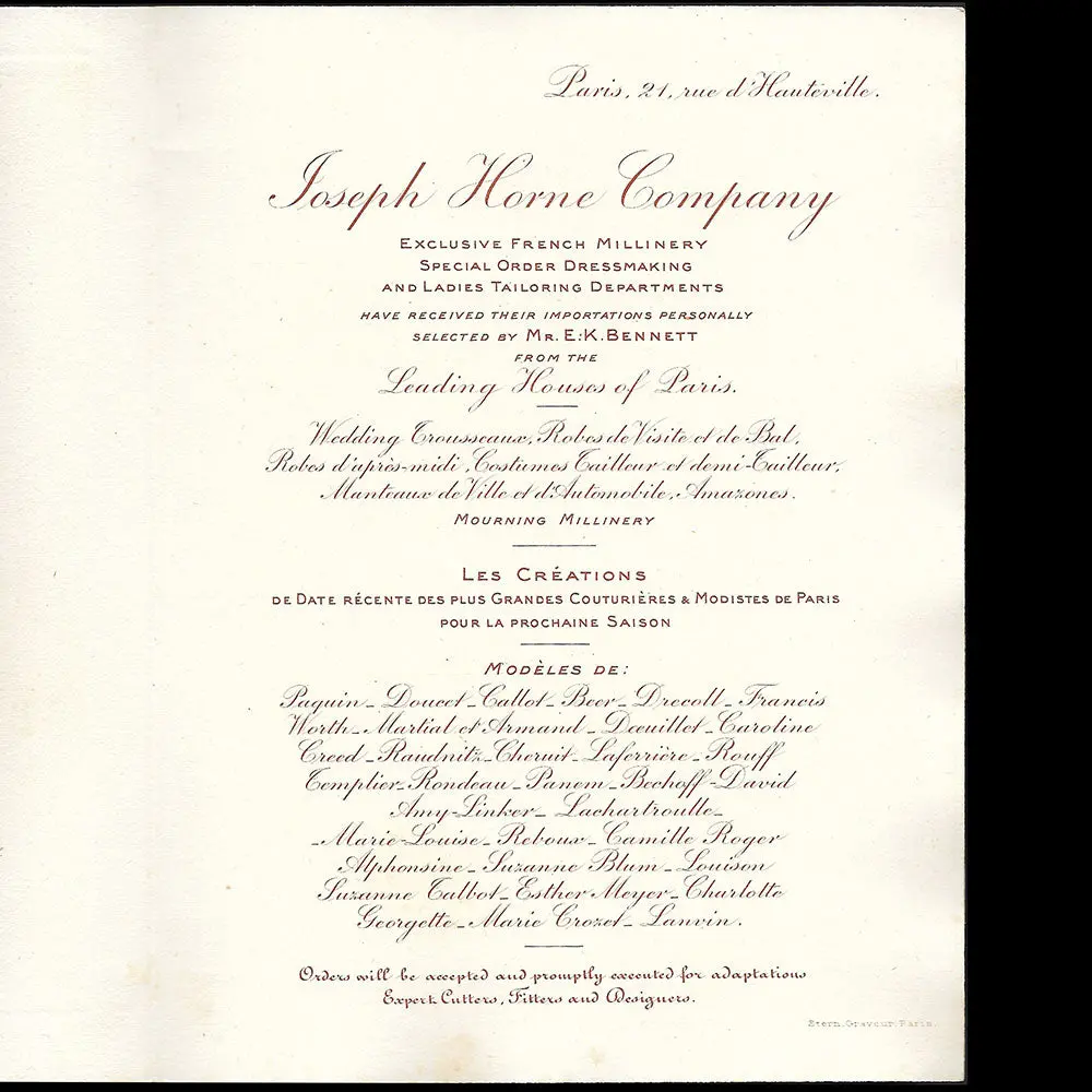 Joseph Horne Company - Invitation Annonçant La Sélection De Modèles De Paris (1908) 2