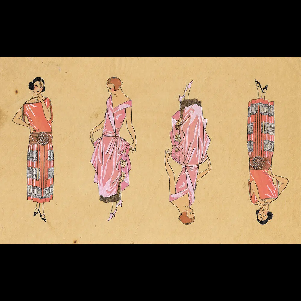 Planche Au Pochoir Représentant 4 Robes (1920S) 1