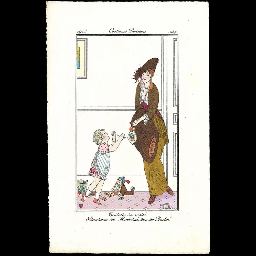 Journal Des Dames Et Des Modes, Costumes Parisiens - Toilette De Visite, Planche D'armand Vallée (1913) 1