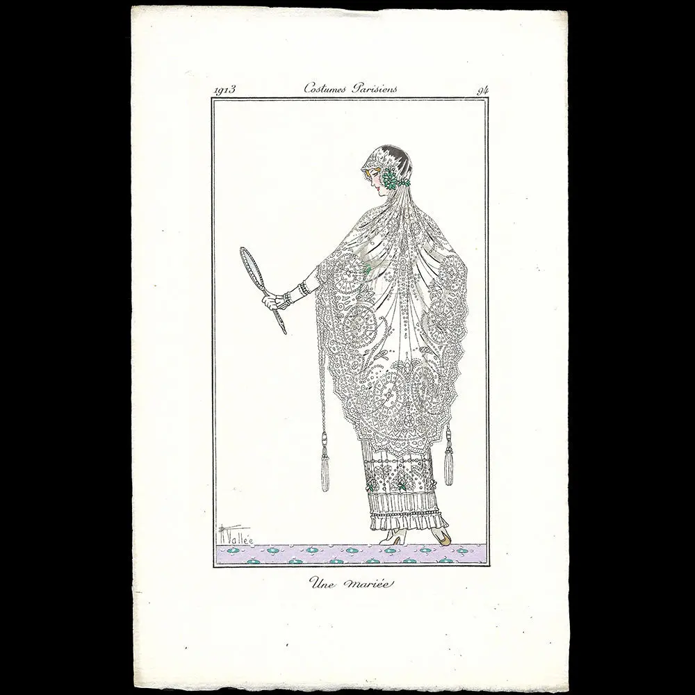 Journal Des Dames Et Des Modes, Costumes Parisiens - Une Mariée, Planche D'armand Vallée (1913) 1