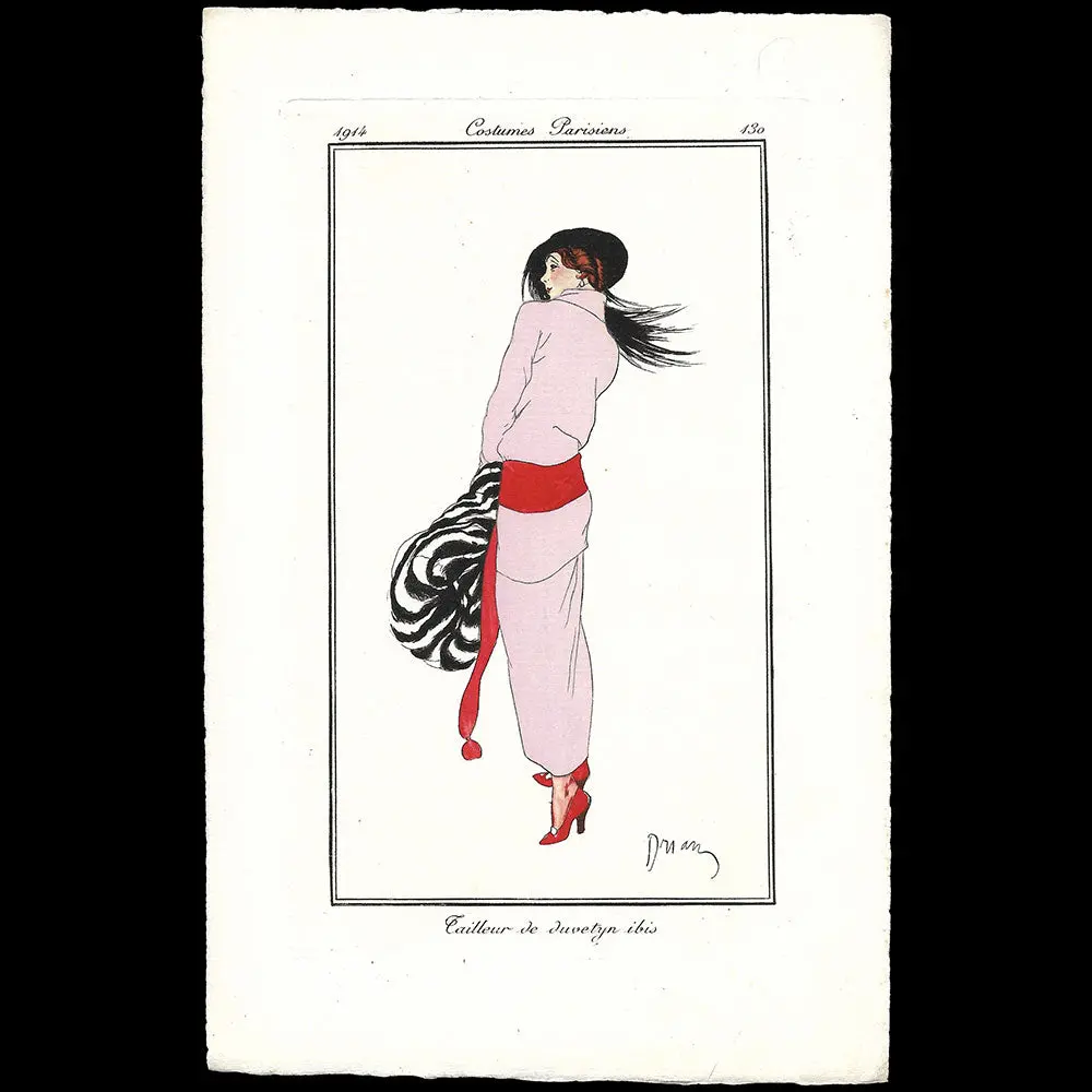 Journal Des Dames Et Des Modes, Costumes Parisiens - Tailleur De Duvetyn Ibis, Planche De Drian (1914) 1