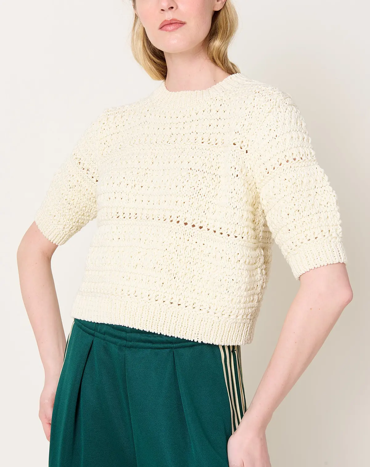 Little Town Short Sleeved Pullover In Ecru 1