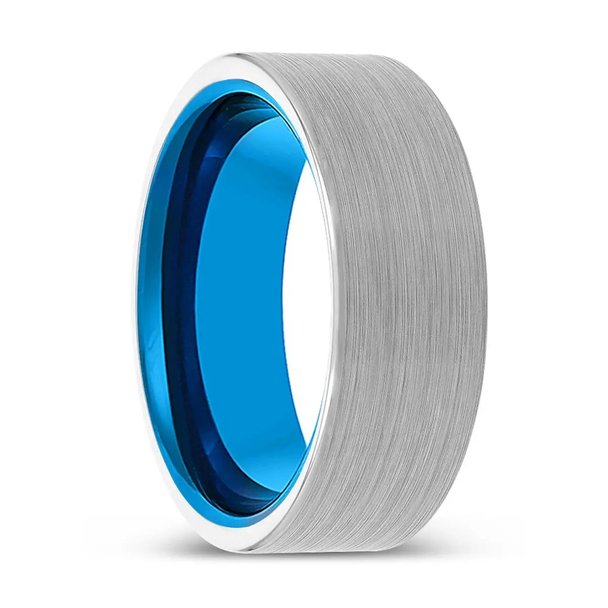 Kaden | Blue Tungsten Ring, White Tungsten Ring, Brushed, Flat 1