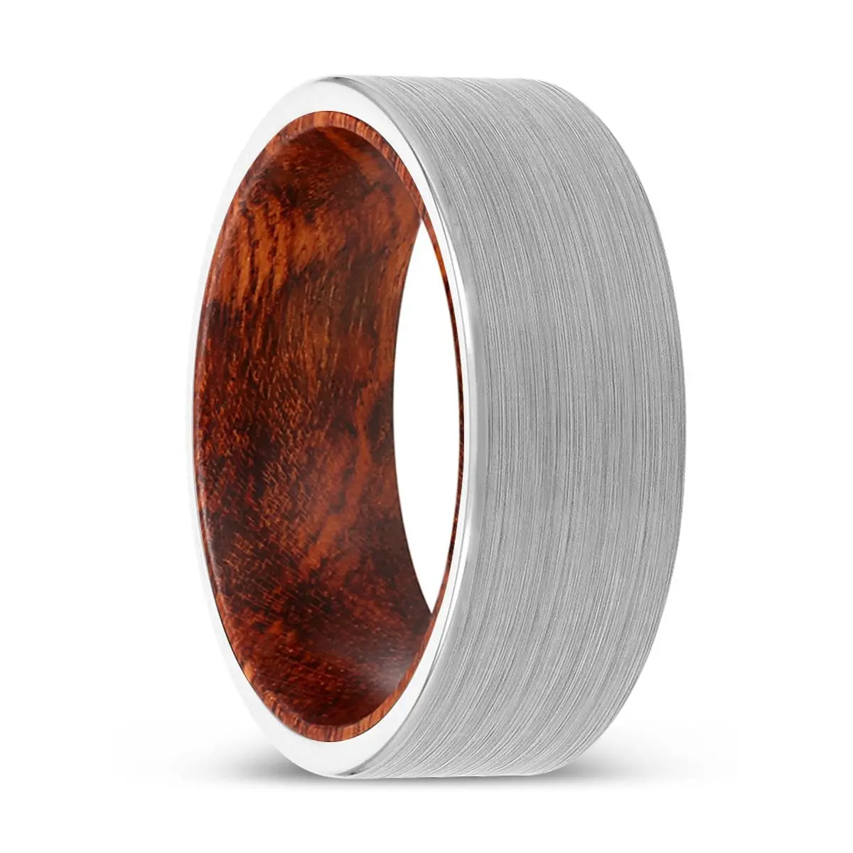 Kain | Snake Wood, White Tungsten Ring, Brushed, Flat 1
