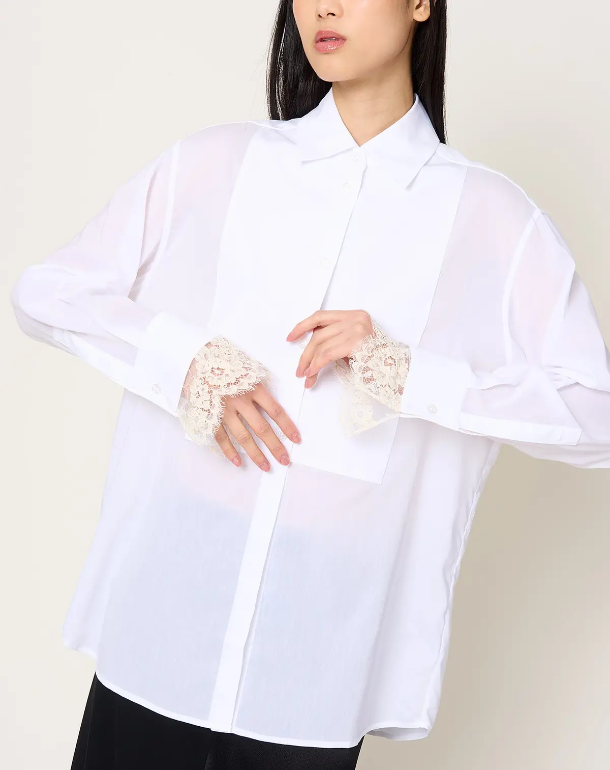 Chloé Bib Button Down In Ivory Voile & Lace 1