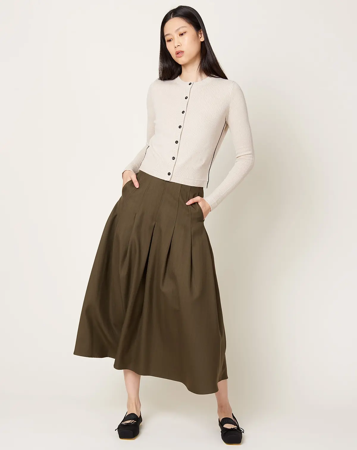 Dakota Pleated Skirt In Olive 1