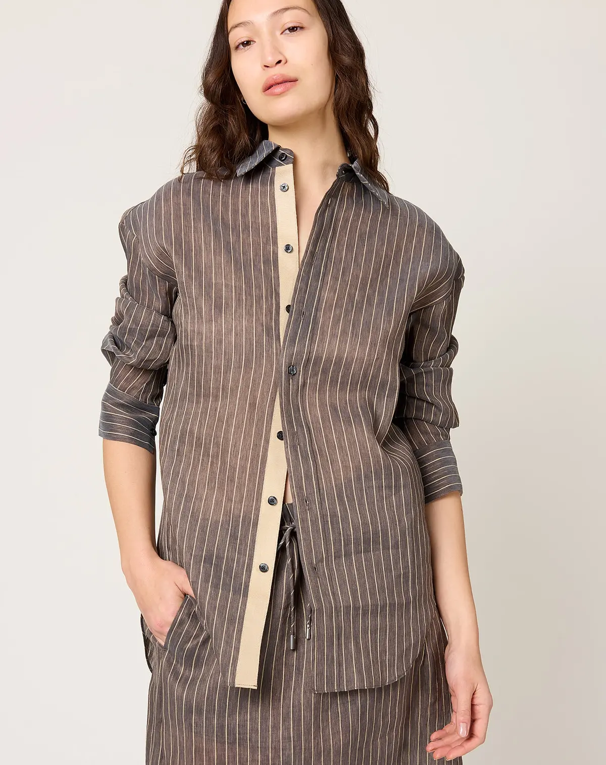 Dani Button Down In Linen Stripe 1
