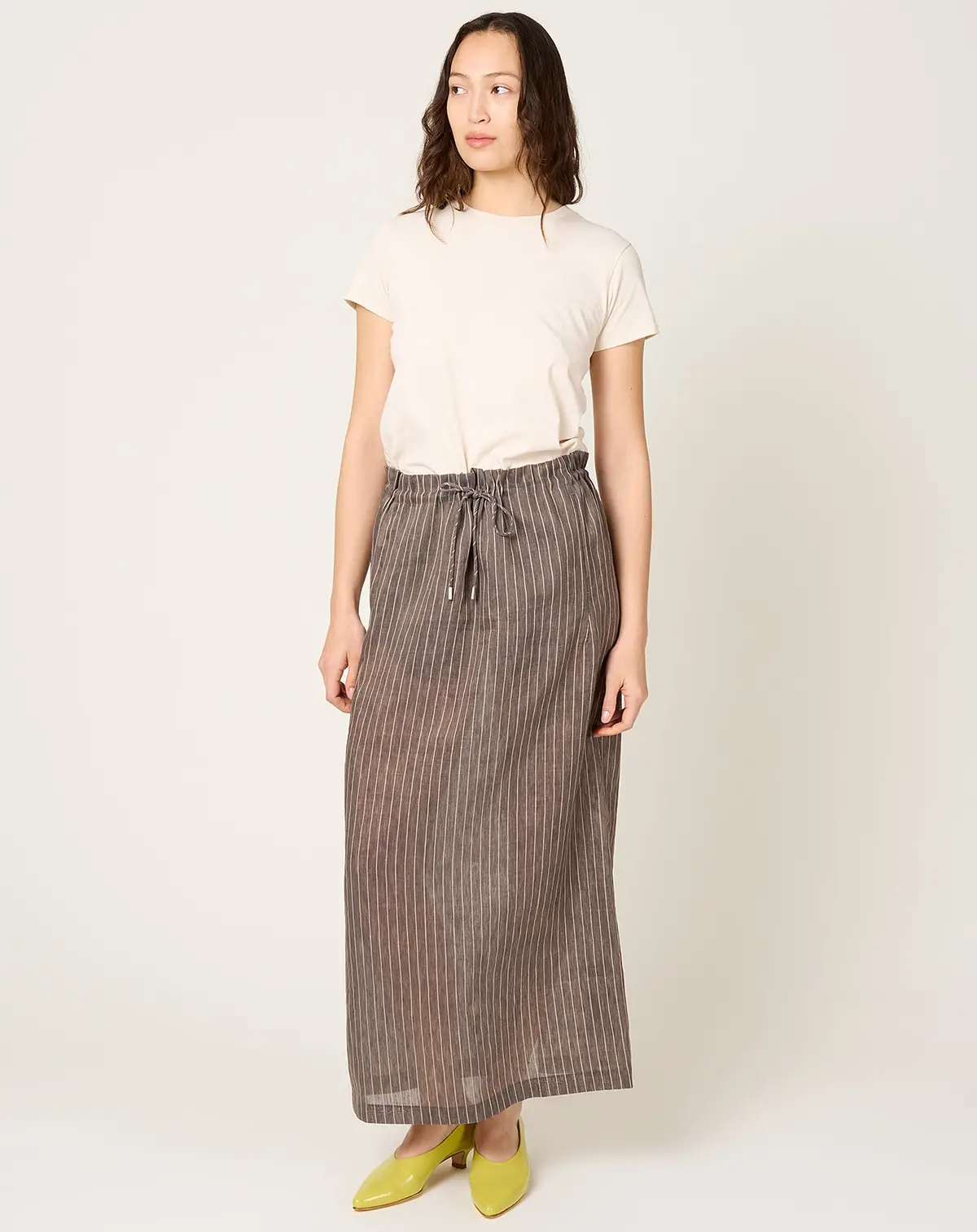 Regina Drawstring Skirt In Linen Stripe 1