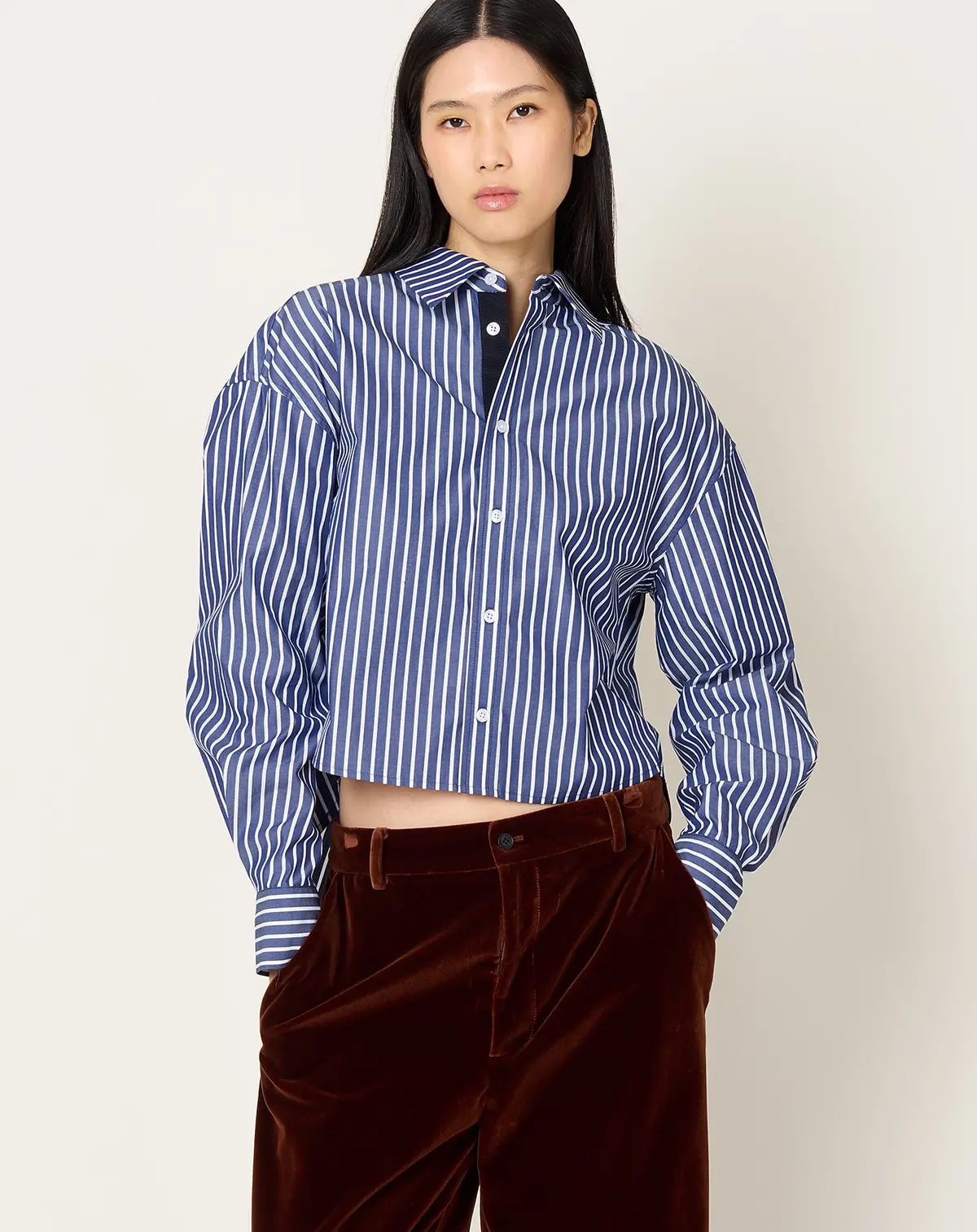 Tegan Button Down In Indigo Stripe 1