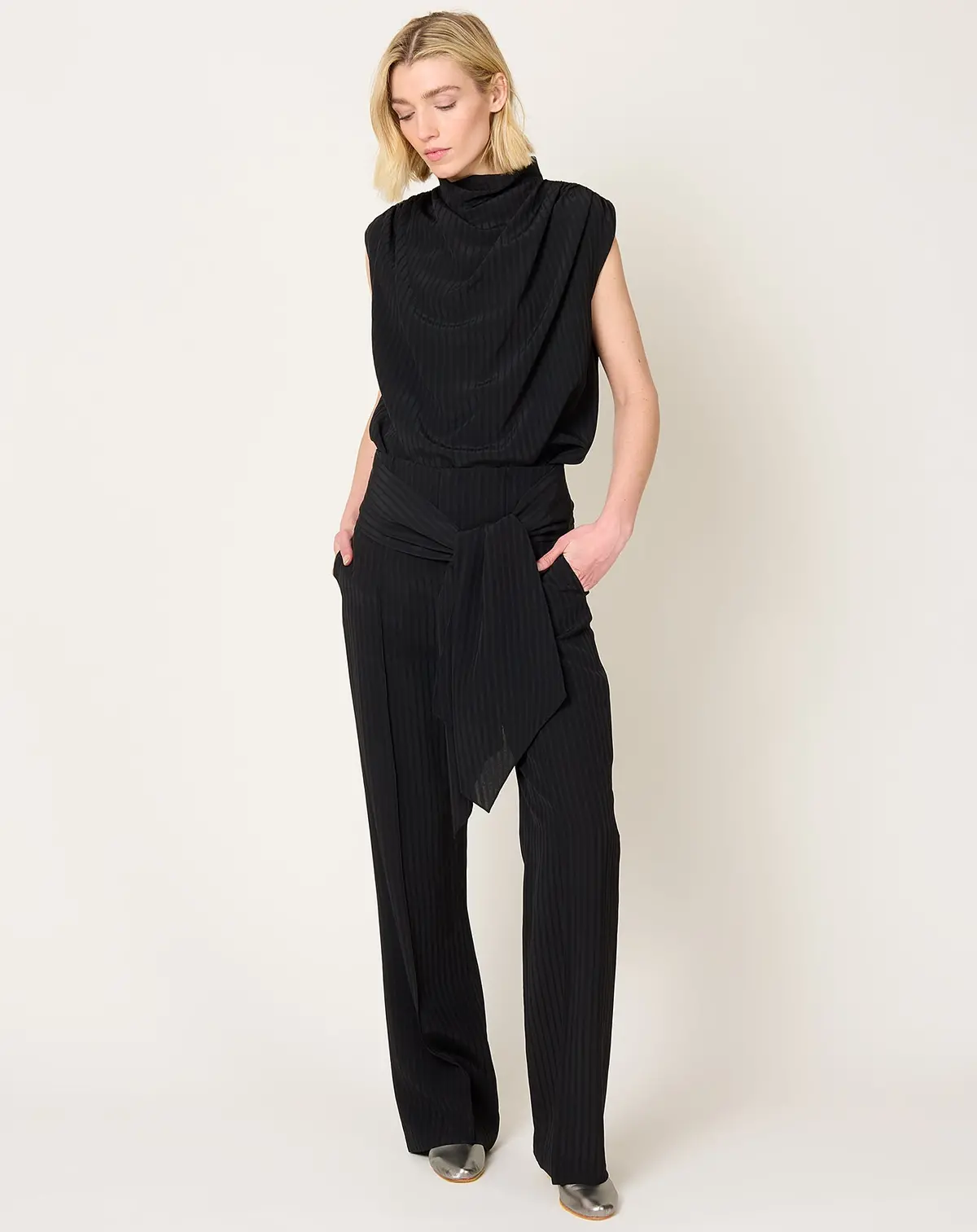 Ulla Tie Trouser In Striped Shadow 1
