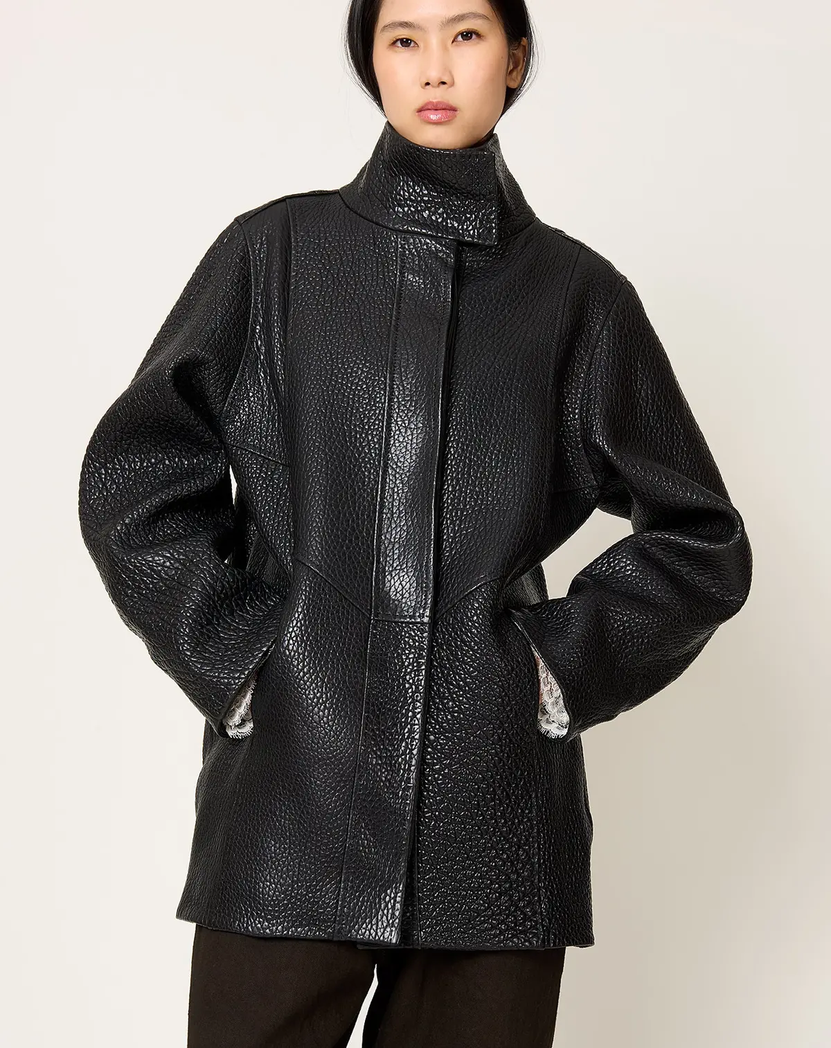 Willow Leather Car Coat In Black 1