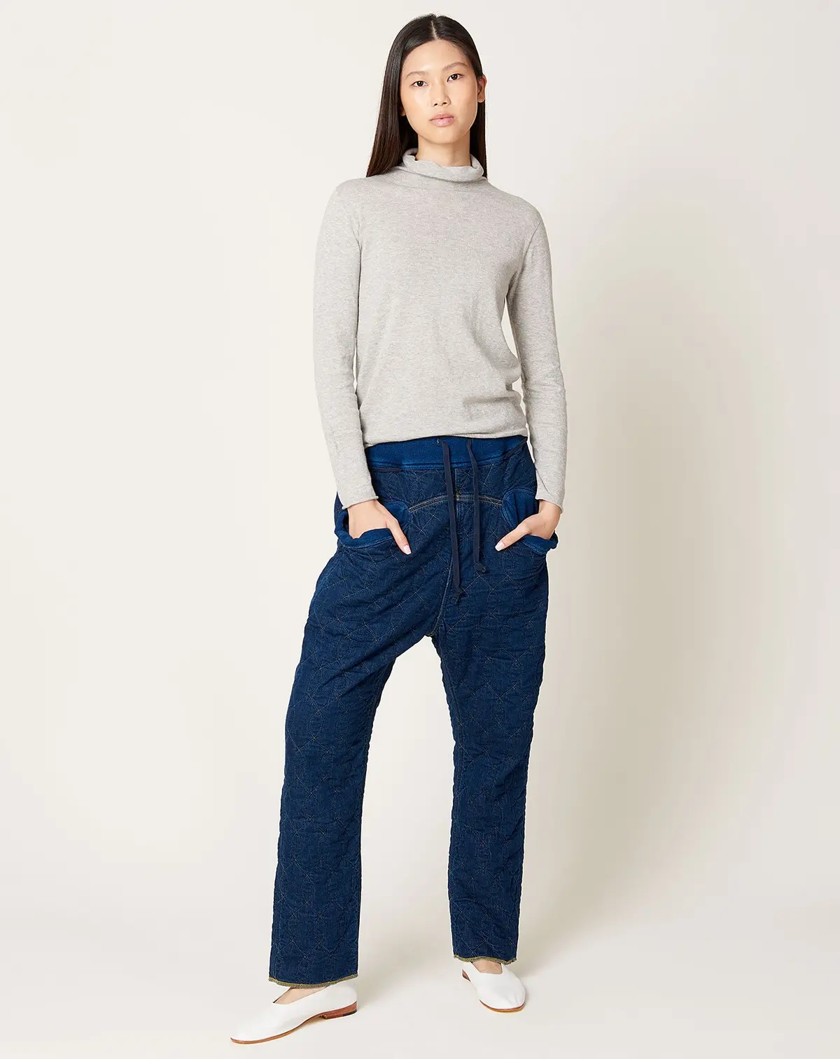 Denim X Waffle Quilting Sarouel Nouvelle Pants 1