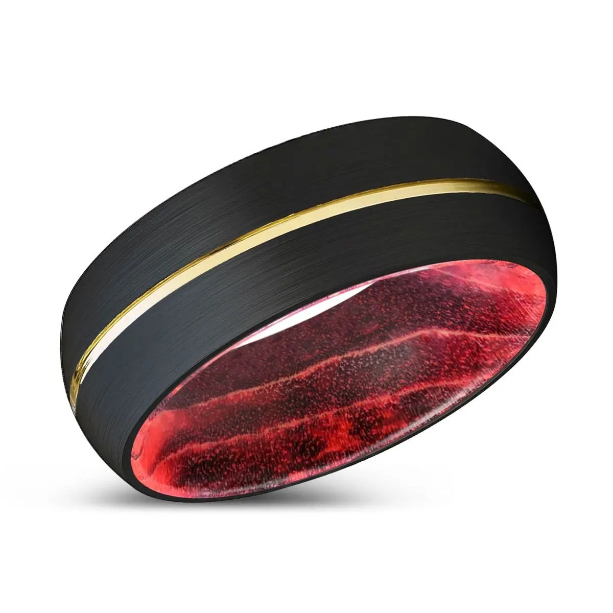 Katana | Black & Red Wood, Black Tungsten Ring, Gold Groove, Domed 2