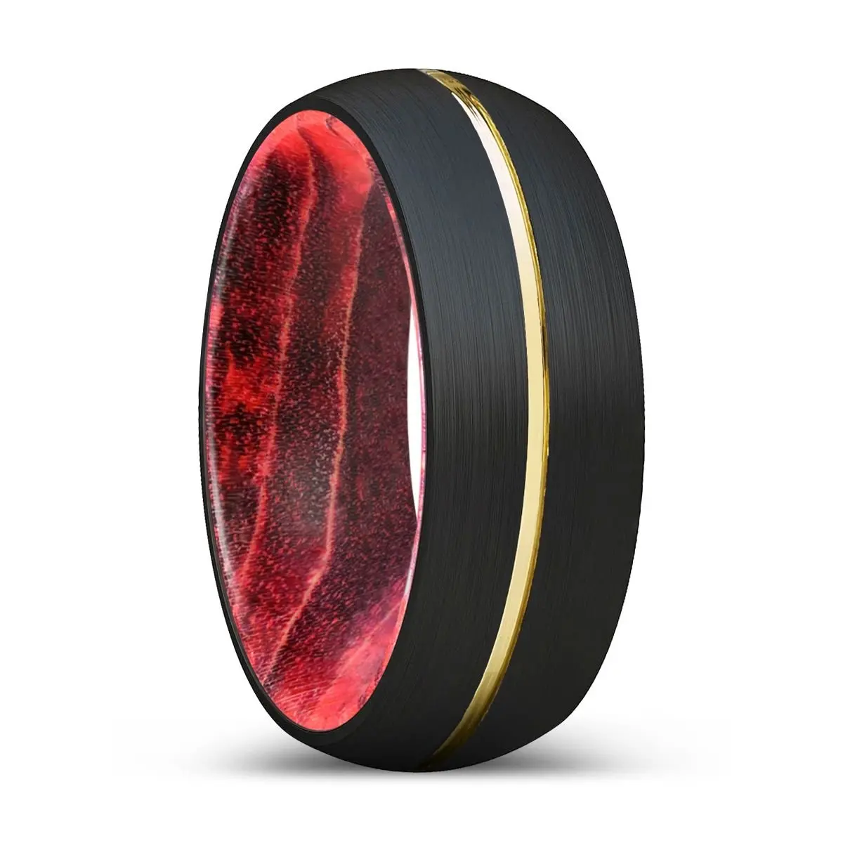 Katana | Black & Red Wood, Black Tungsten Ring, Gold Groove, Domed 1