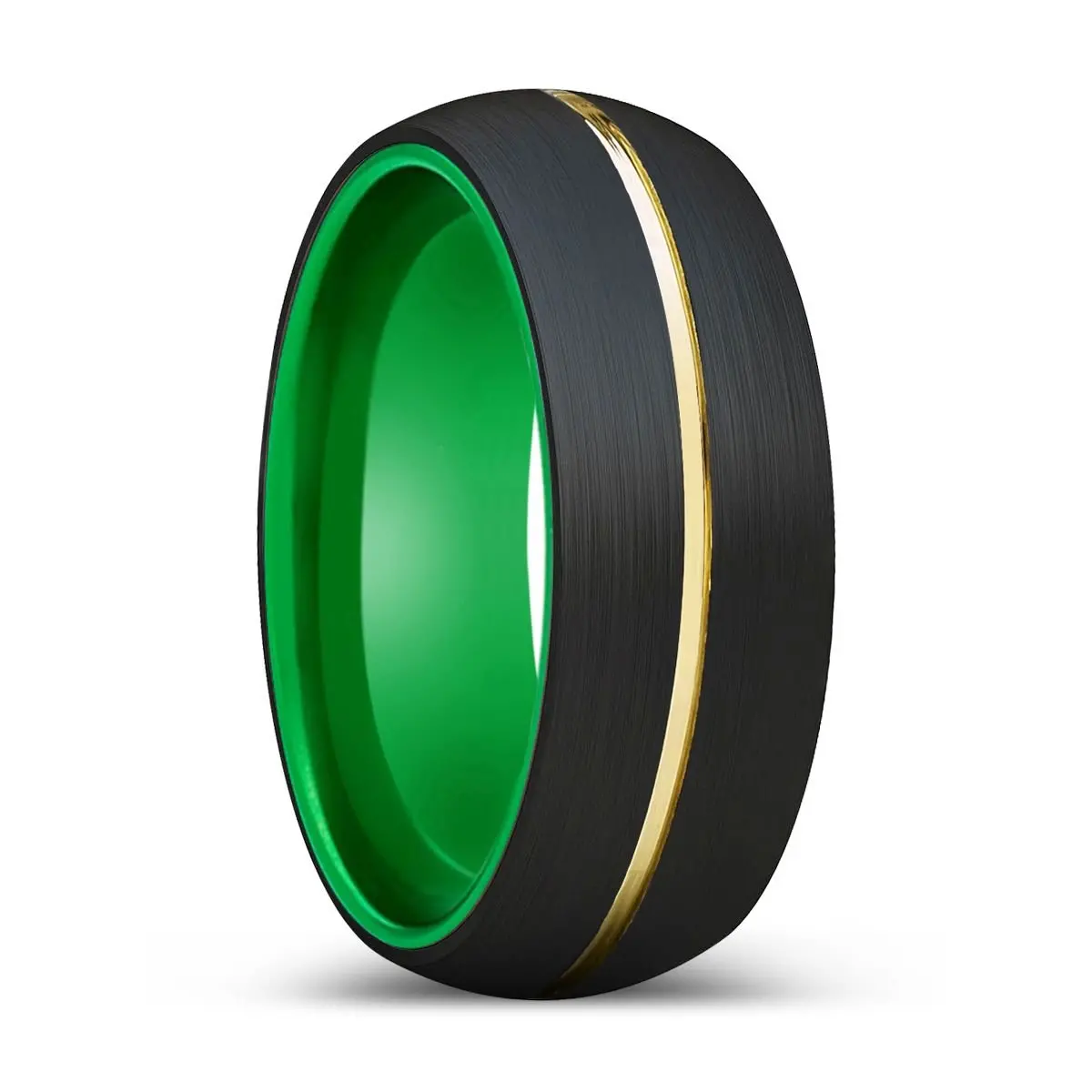 Kazimir | Green Ring, Black Tungsten Ring, Gold Groove, Domed 1