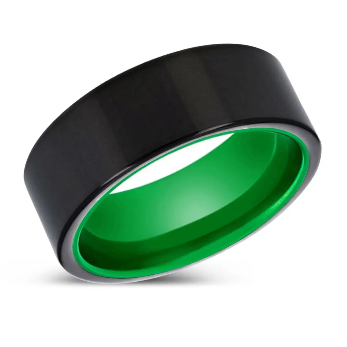 Kenton | Green Ring, Black Tungsten Ring, Shiny, Flat 2