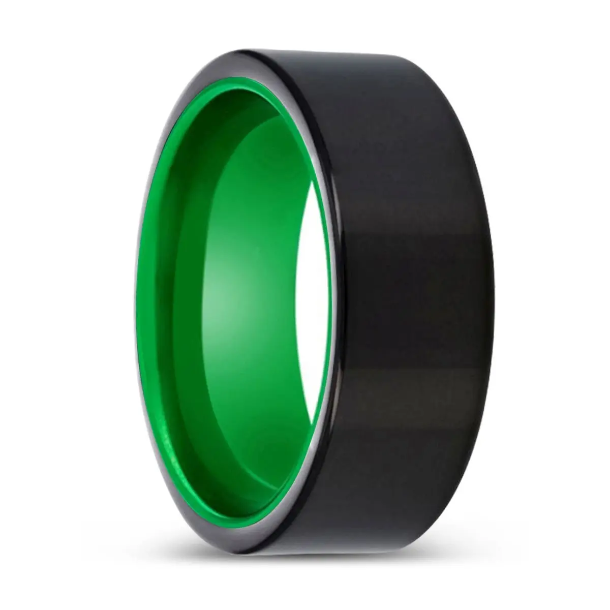 Kenton | Green Ring, Black Tungsten Ring, Shiny, Flat 1