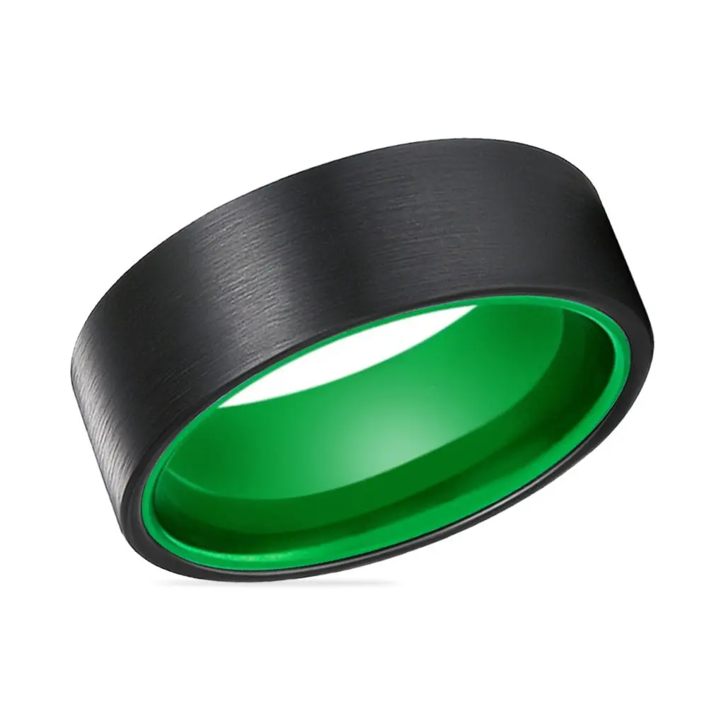 Kermit | Green Ring, Black Flat Brushed Tungsten Ring 2
