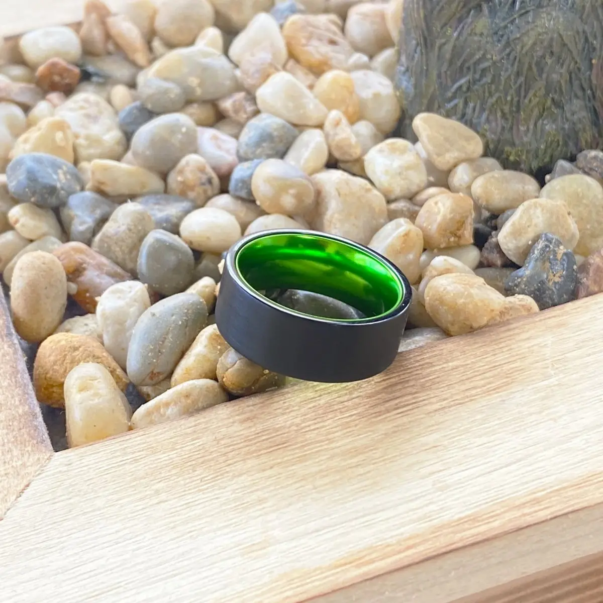 Kermit | Green Ring, Black Flat Brushed Tungsten Ring 4