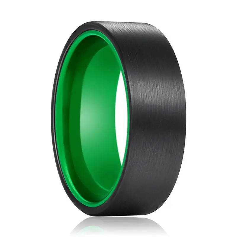 Kermit | Green Ring, Black Flat Brushed Tungsten Ring 1