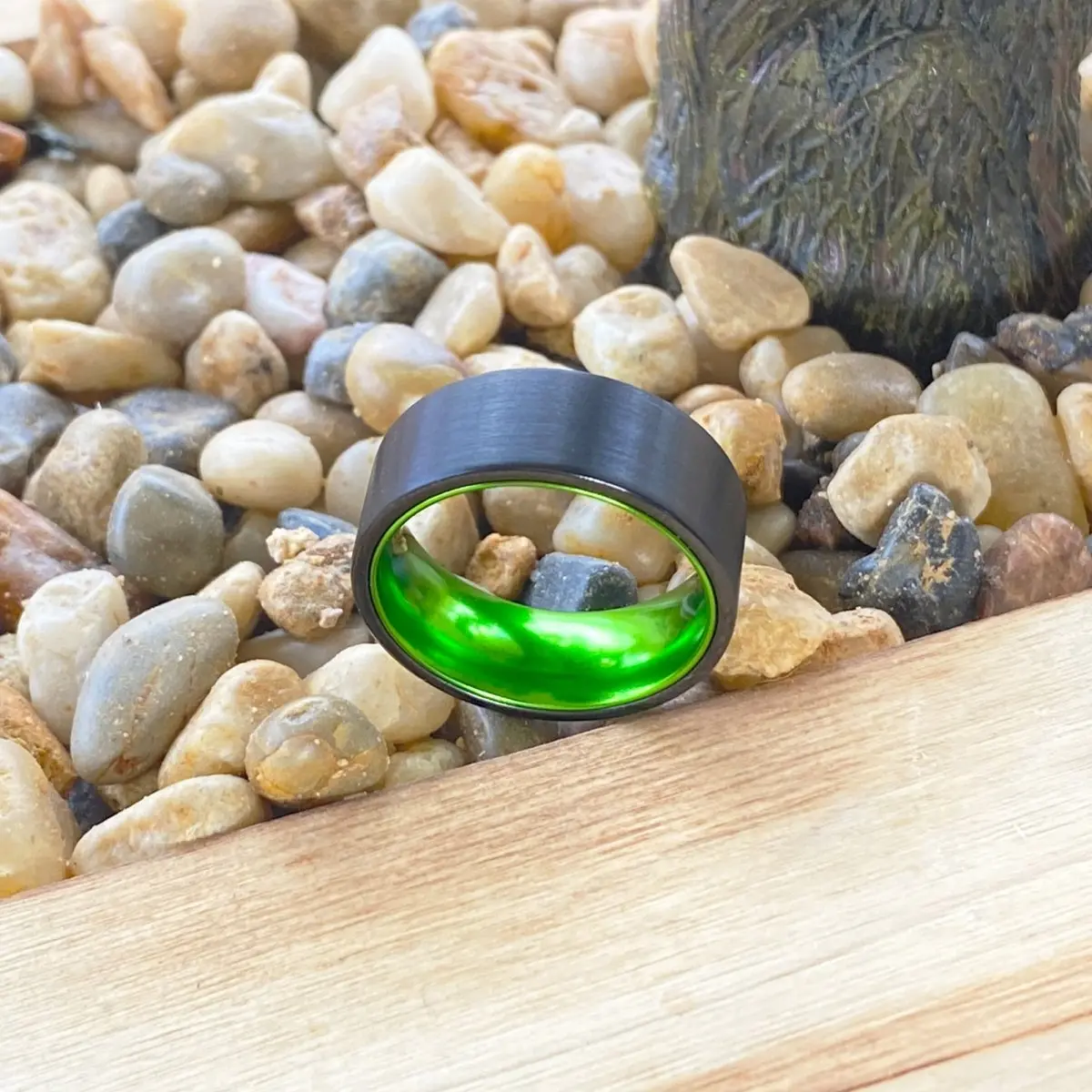 Kermit | Green Ring, Black Flat Brushed Tungsten Ring 3