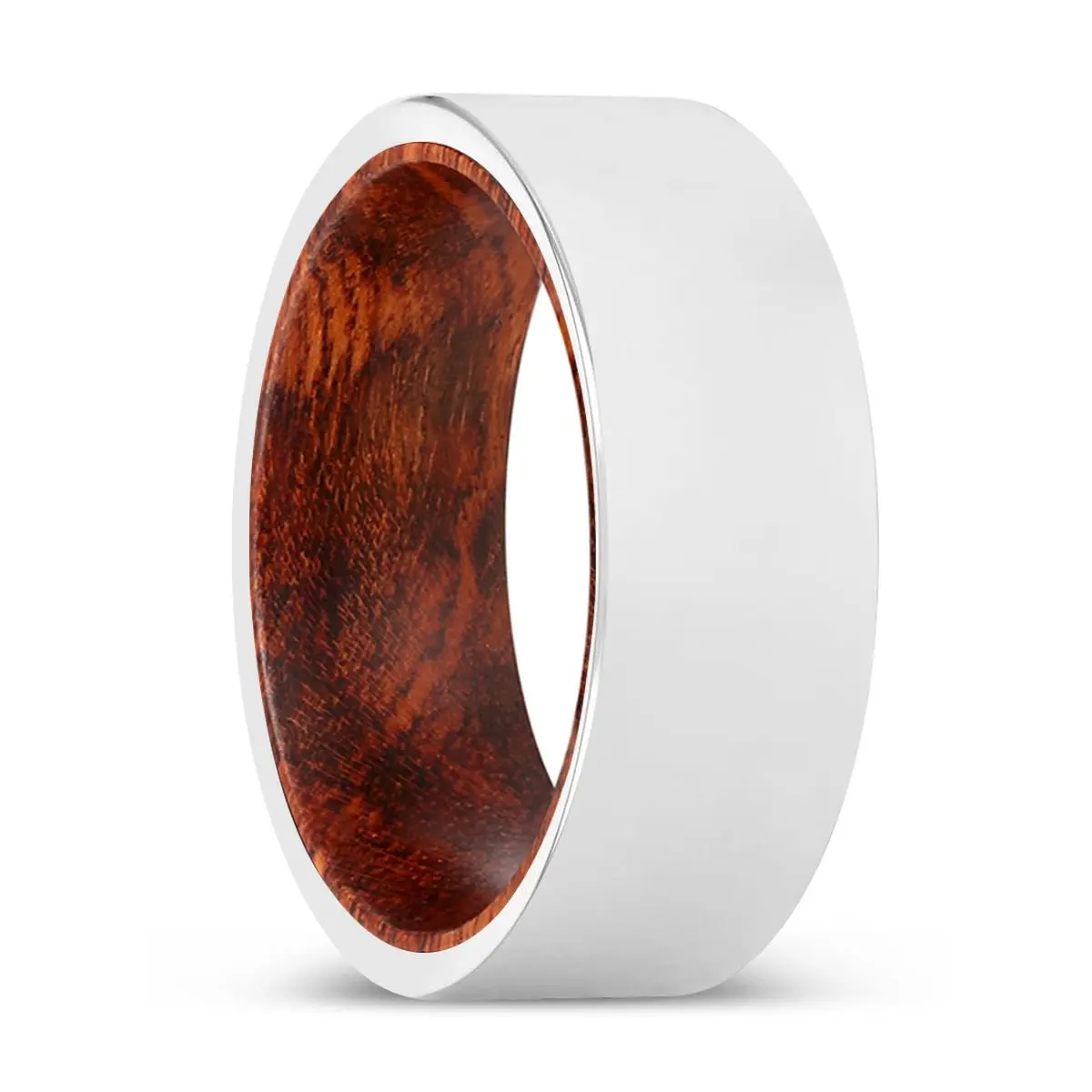 Kirby | Snake Wood, Silver Tungsten Ring, Shiny, Flat 1