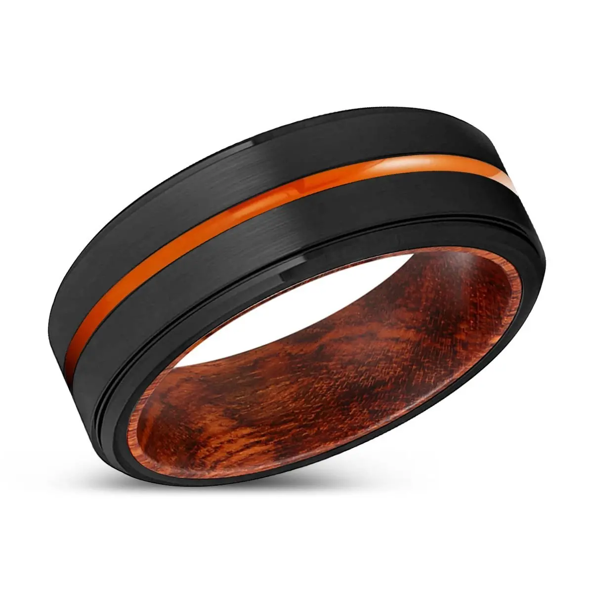 Kitchener | Snake Wood, Black Tungsten Ring, Orange Groove, Stepped Edge 2