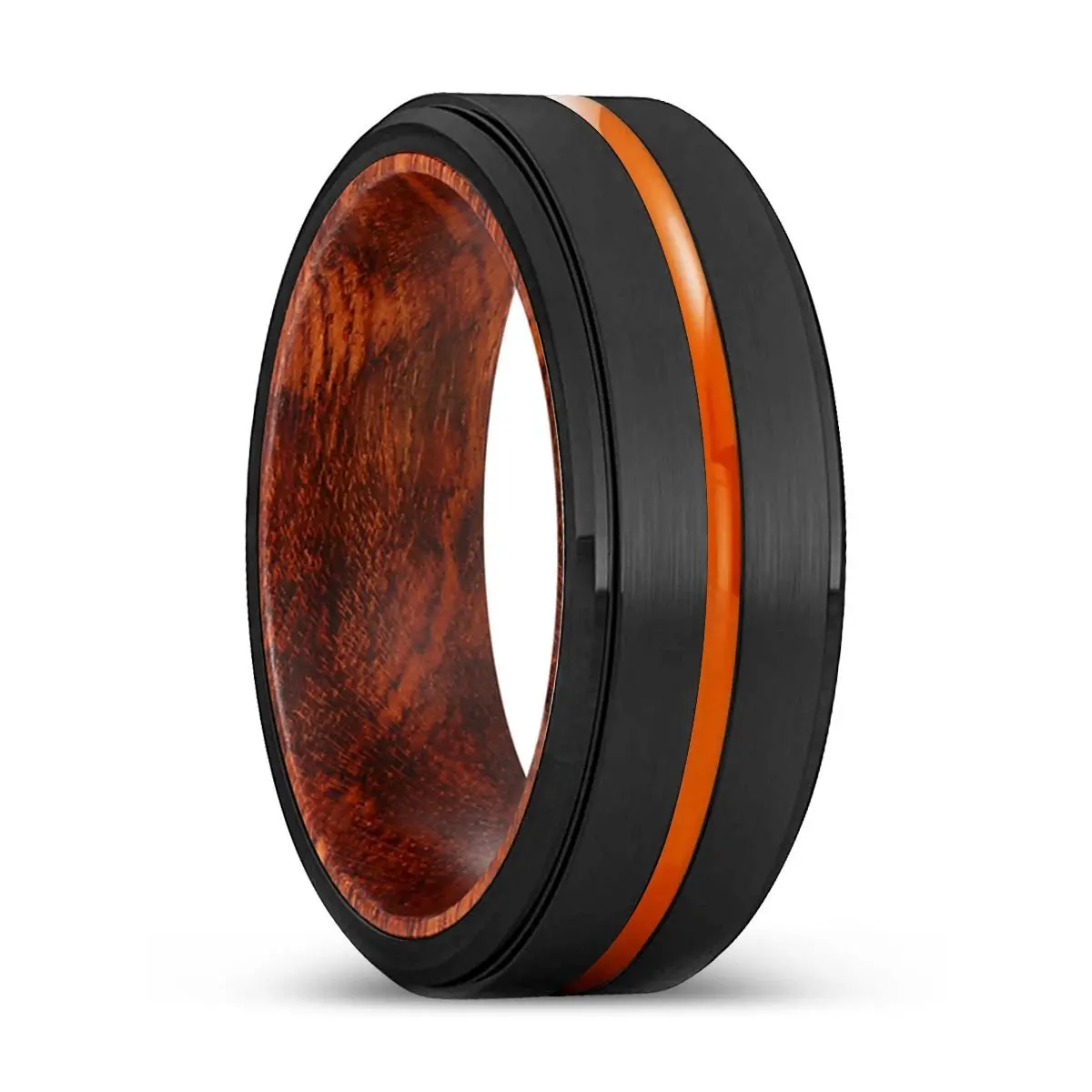 Kitchener | Snake Wood, Black Tungsten Ring, Orange Groove, Stepped Edge 1