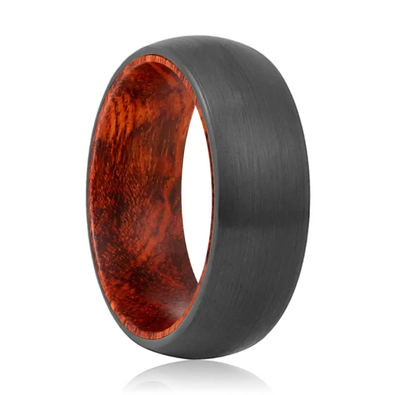 Knot | Snake Wood, Black Tungsten Ring, Brushed, Domed 1