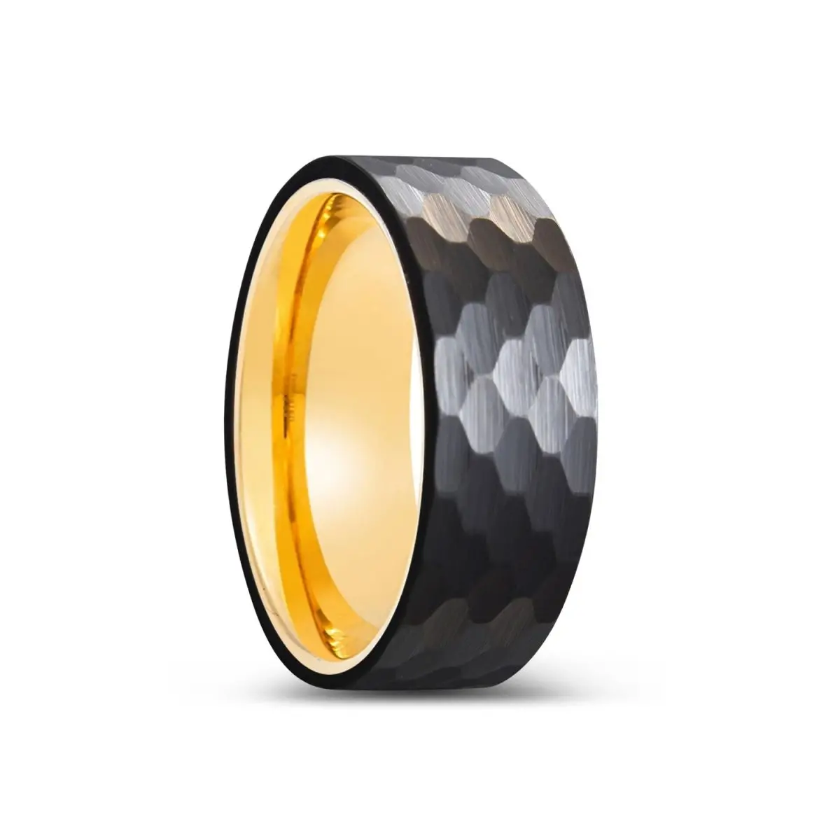 Knox | Gold Ring, Black Tungsten Ring, Hammered, Flat 1