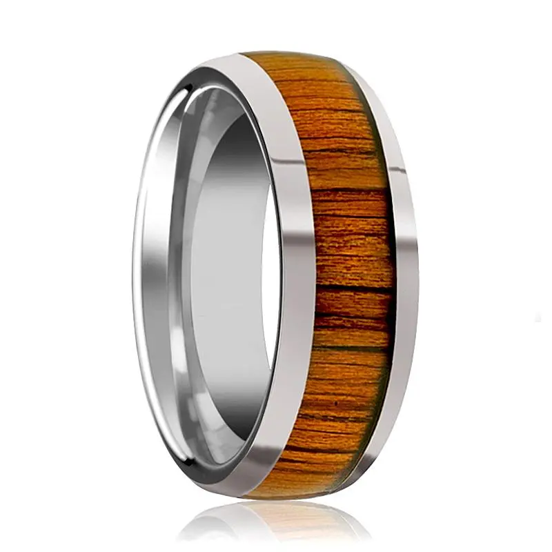 Kameha | Silver Tungste Ring, Koa Wood Inlay, Domed 1