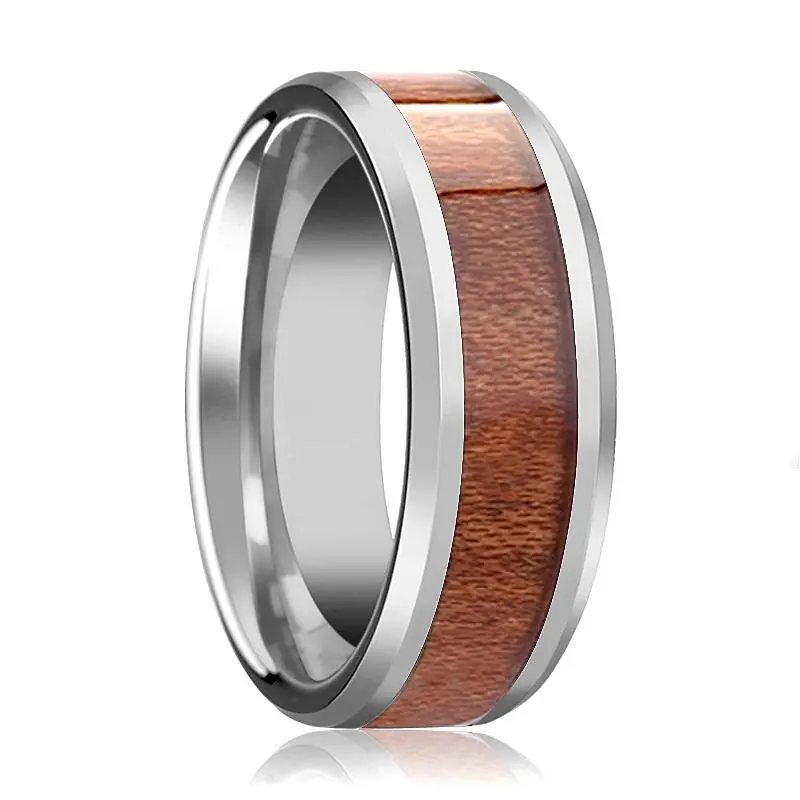Kodiak | Silver Tungsten Ring, Rosewood Inlay, Beveled 1