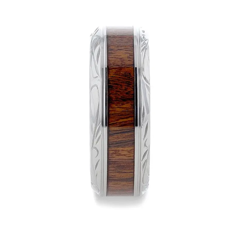 Kraft | Titanium Ring, Black Walnut Wood Inlay, Beveled Edges 3