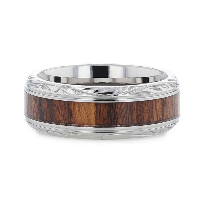 Kraft | Titanium Ring, Black Walnut Wood Inlay, Beveled Edges 4