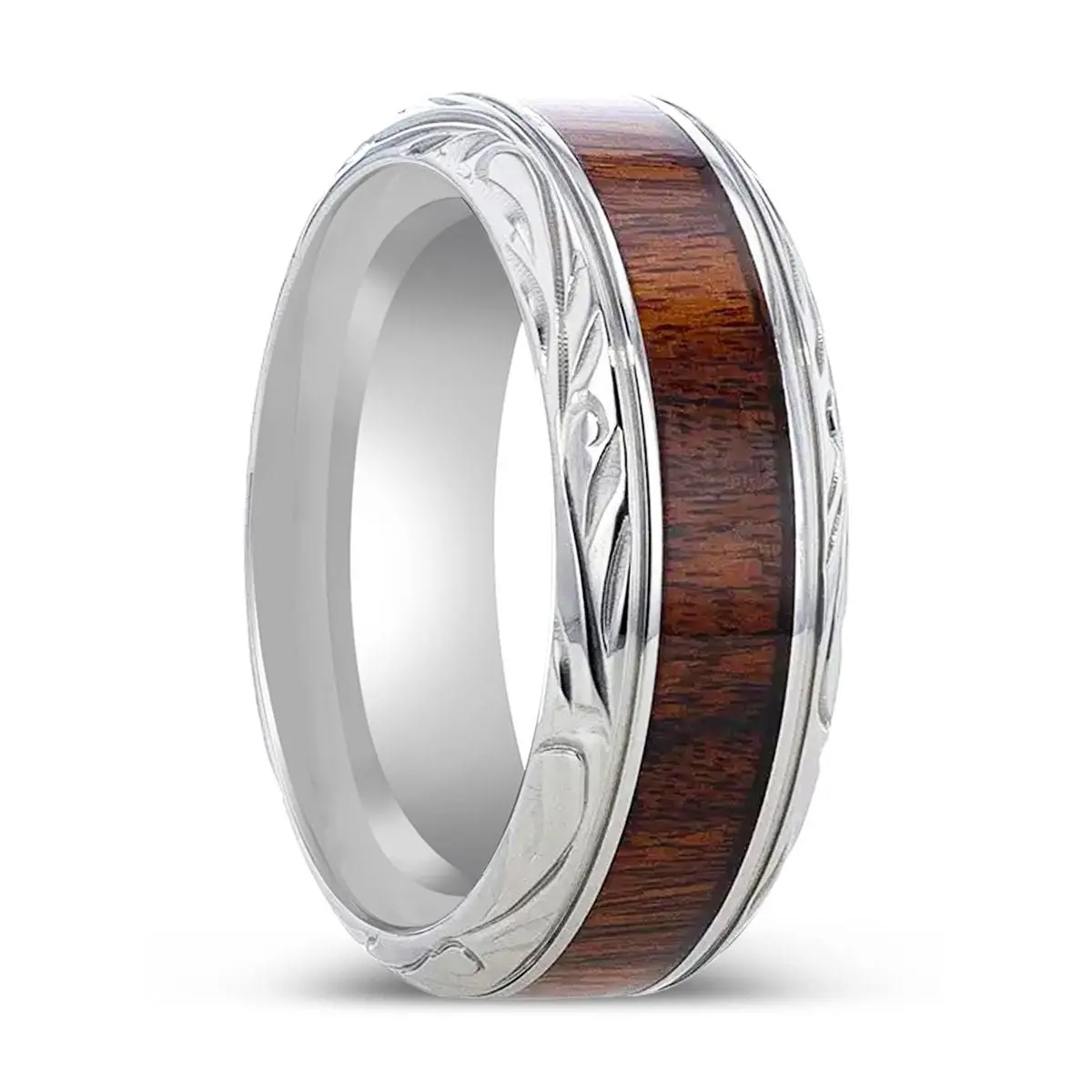 Kraft | Titanium Ring, Black Walnut Wood Inlay, Beveled Edges 1
