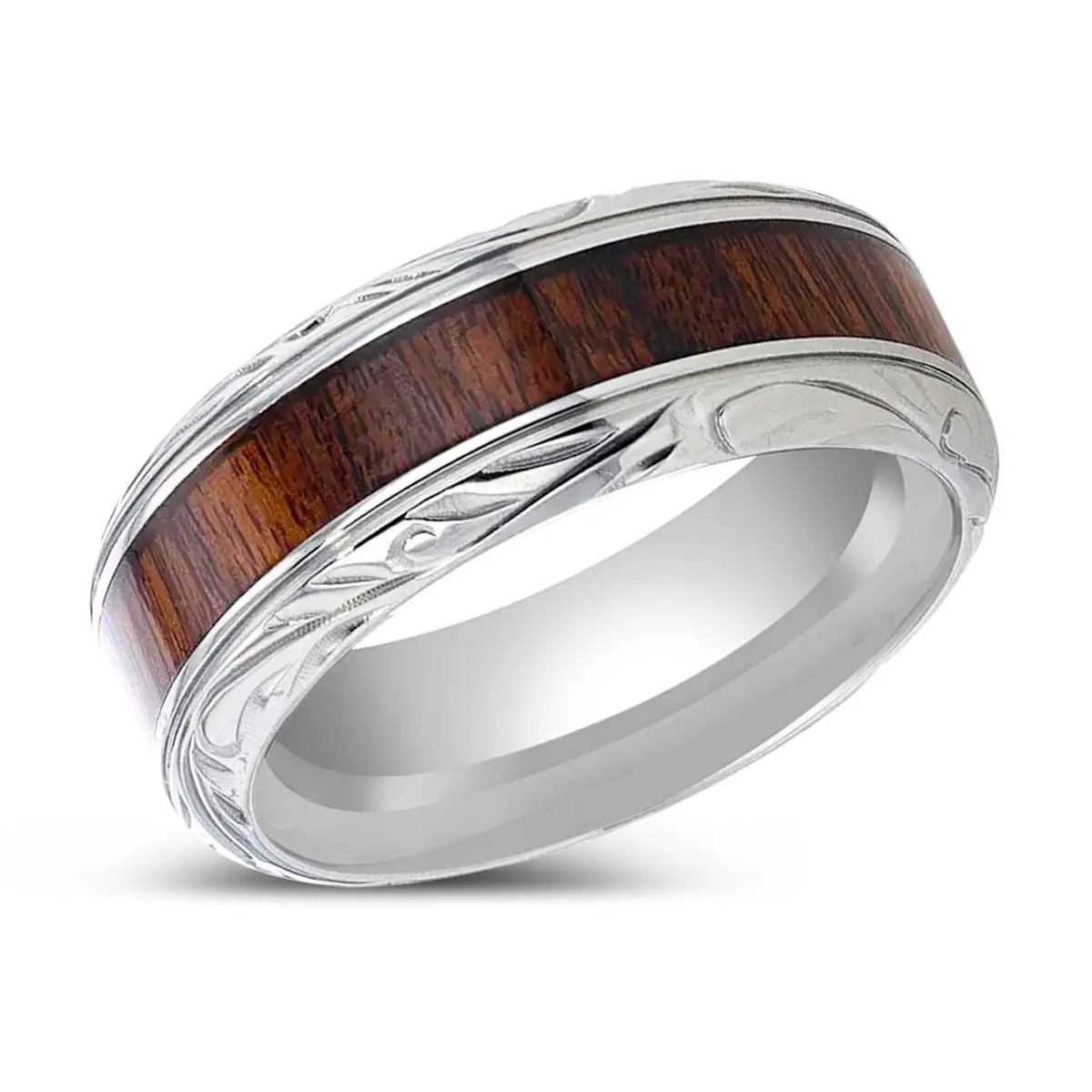 Kraft | Titanium Ring, Black Walnut Wood Inlay, Beveled Edges 2
