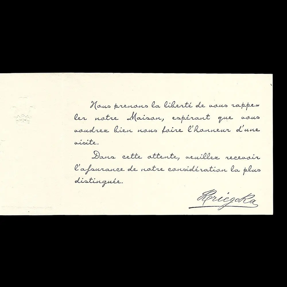 Kriegck Tailors - Carte D'invitation, 28 Boulevard Des Capucines À Paris (Circa 1910) 2