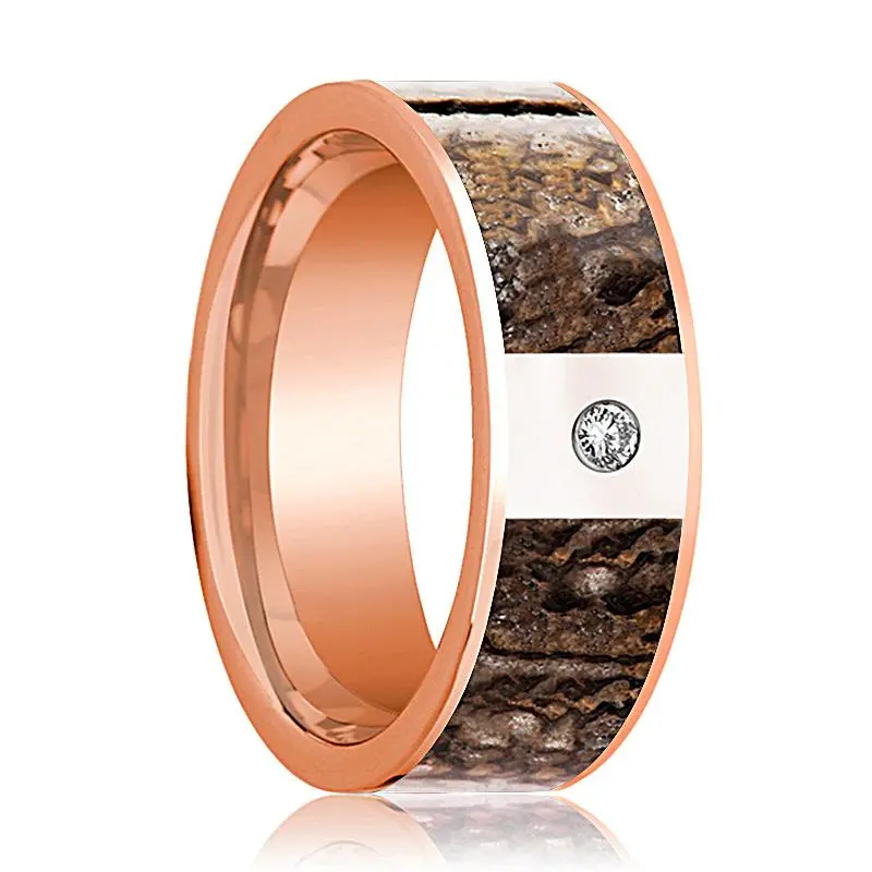 Kron | Brown Dinosaur Bone Inlay 14K Rose Gold With Diamond 1