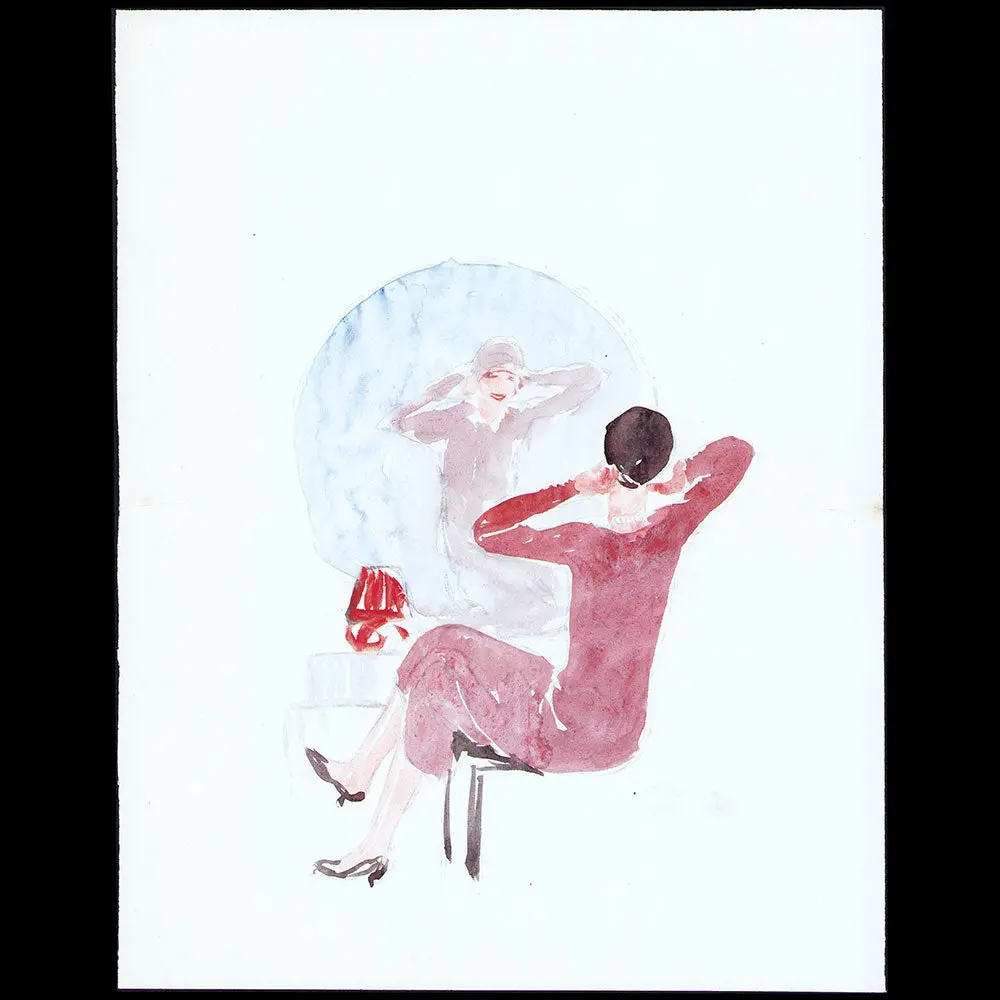 Elégante Au Miroir, Dessin De L'hom Pour Une Revue De Mode (1920S) 1