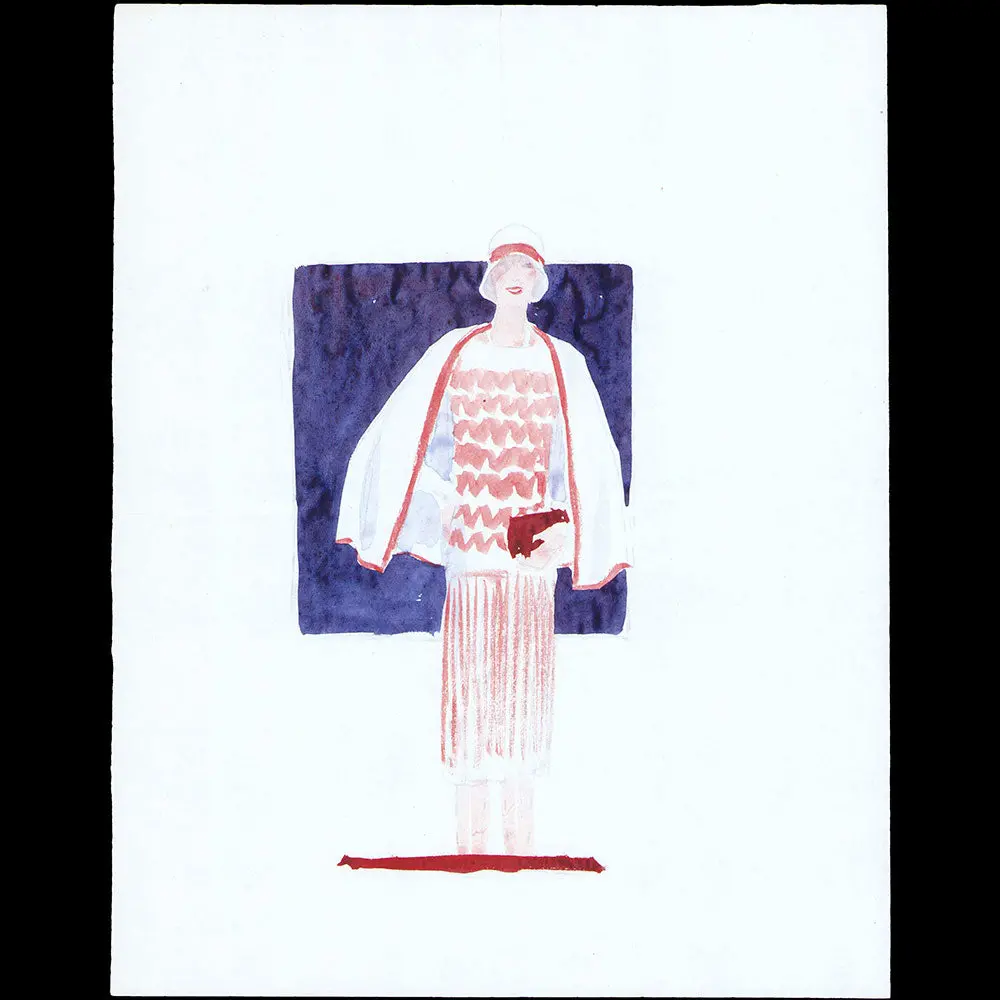 Elégante En Robe Et Cape, Dessin De L'hom Pour Une Revue De Mode (1920S) 1