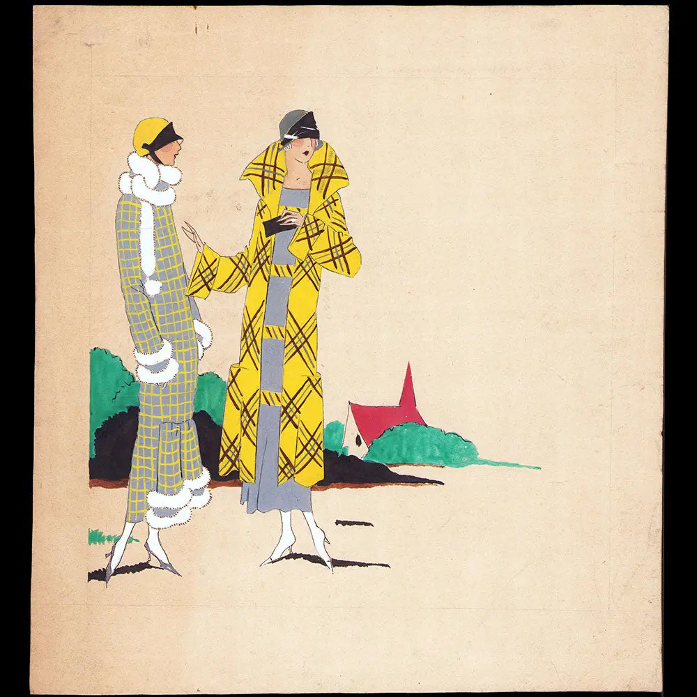 Elégantes En Manteaux, Dessin De L'hom Pour Une Revue De Mode (1920S) 1