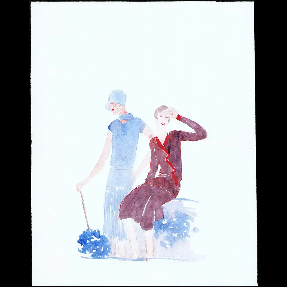 Elégantes En Robes, Dessin De L'hom Pour Une Revue De Mode (1920S) 1