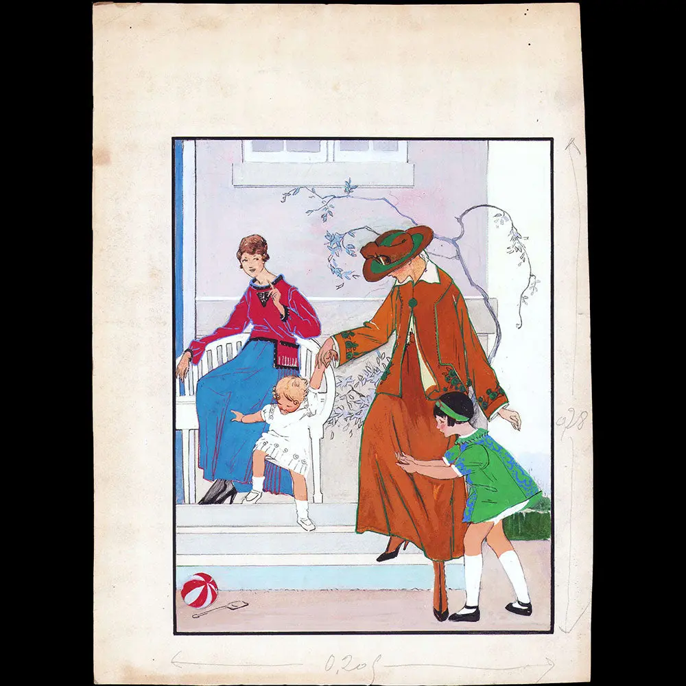 Les Elégantes Et Les Enfants, Dessin De L'hom Pour Une Revue De Mode (1910S) 1