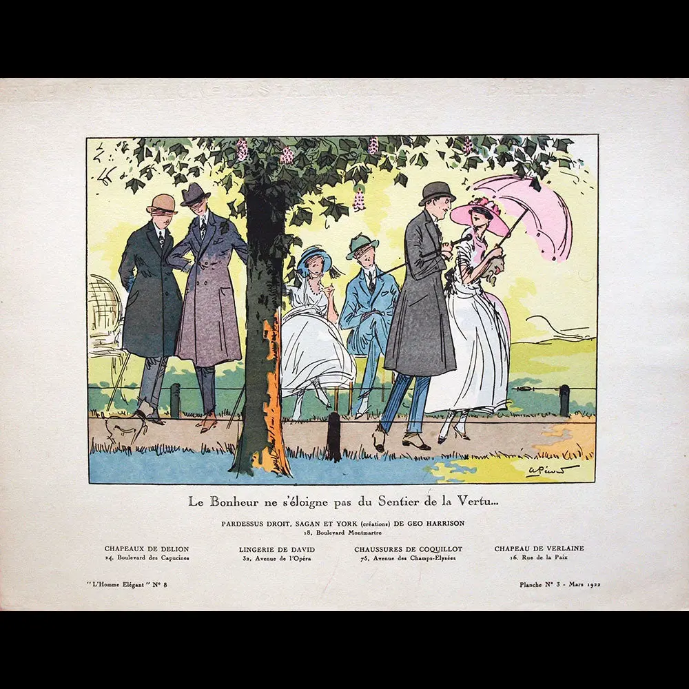 L'homme Élégant (1922, Mars) - Le Bonheur Ne S'éloigne Pas Du Sentier De La Vertu..., Planche De Pécoud 1