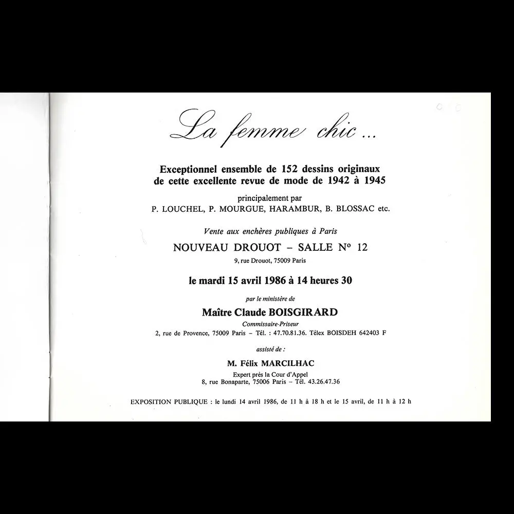 La Femme Chic - Catalogue De Vente De Dessins (1986) 2
