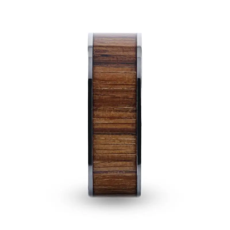 Lamar | Silver Titanium Ring, Zebra Wood Inlay, Flat 4