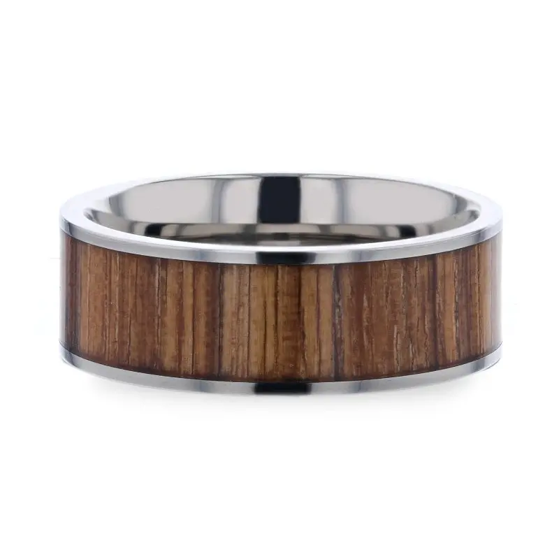 Lamar | Silver Titanium Ring, Zebra Wood Inlay, Flat 3