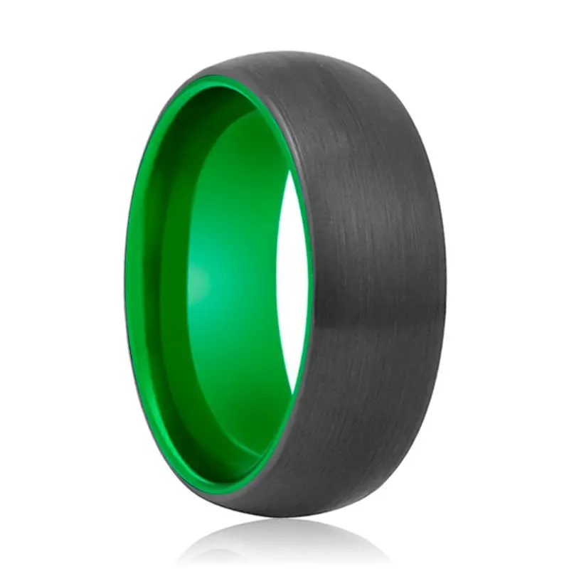 Lambo | Green Ring, Black Tungsten Ring, Brushed, Domed 1