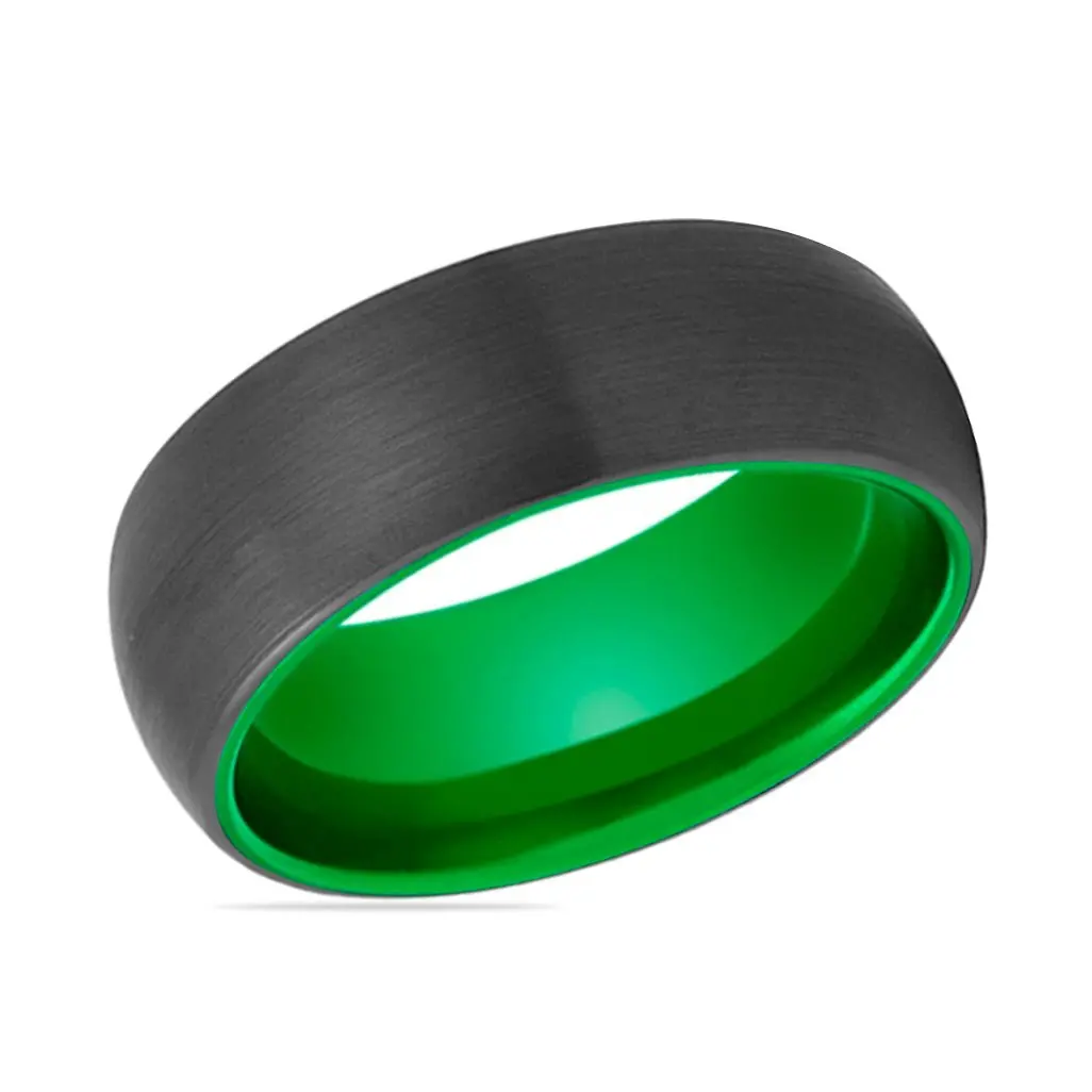 Lambo | Green Ring, Black Tungsten Ring, Brushed, Domed 2